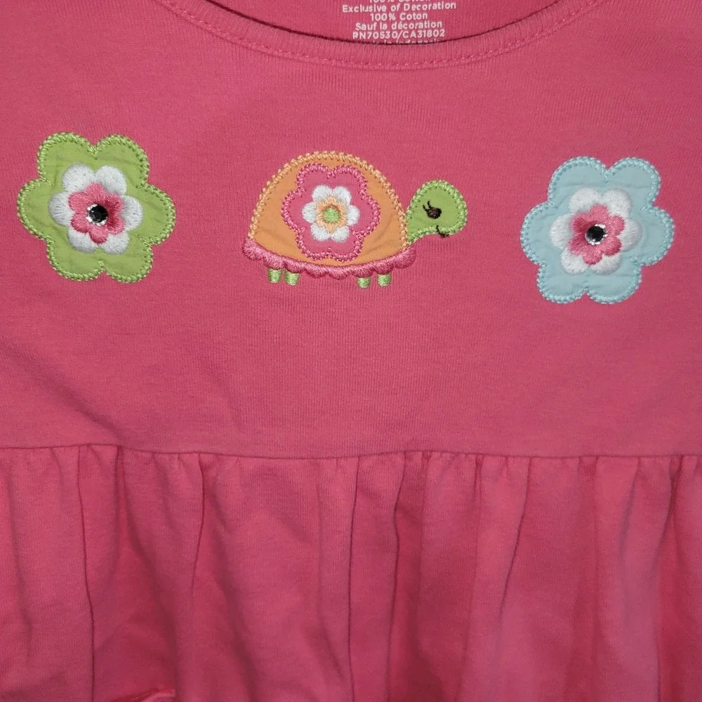 Gymboree Girls Pink Cotton Long Sleeve Turtle Flower Peplum Top Shirt Size 7 y2k